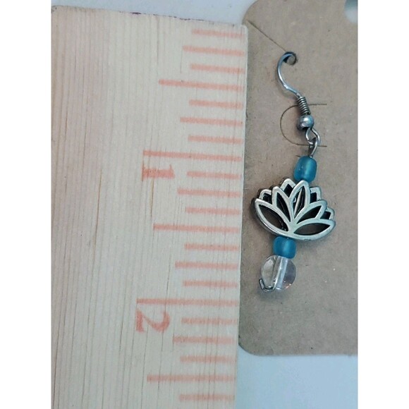 Lotus Flower Earrings Dangle Drop Boho Beaded Sliver Tone - Picture 5 of 5